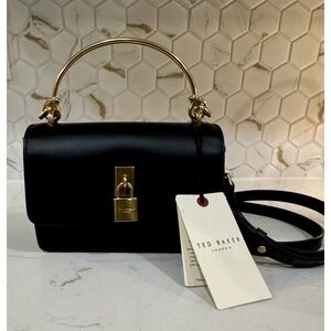Ted Baker London SSLOANE  Black Leather Gold Top Handle Bag Padlock Charm